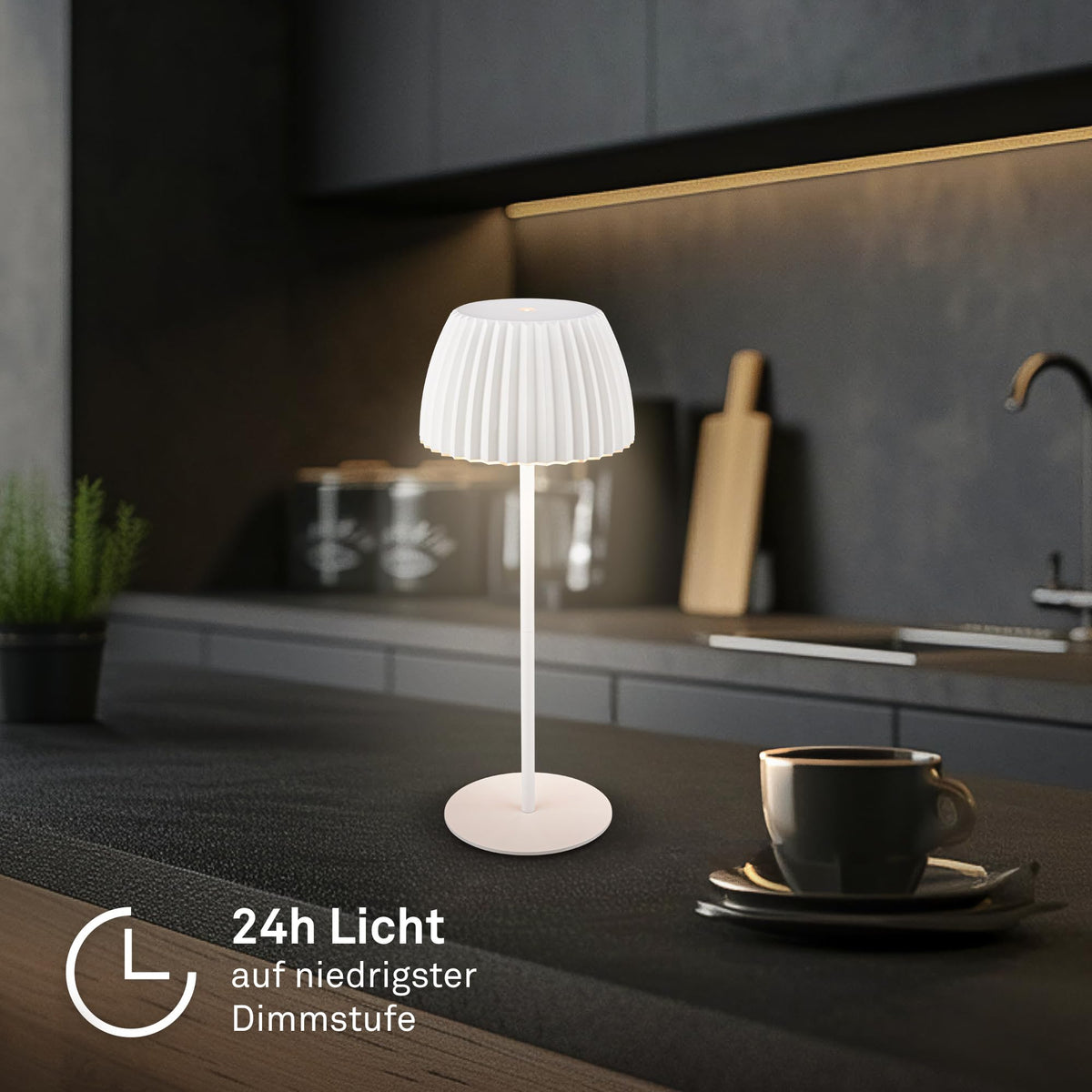 BRILONER - Riffle LED table lamp, wireless, IP44 with light edge, touch dimmer, replaceable battery, bedside lamp, reading lamp, LED lamp, battery lamp, German Design Award Winner 2025, 14.5x36.5 cm, White - 7553016