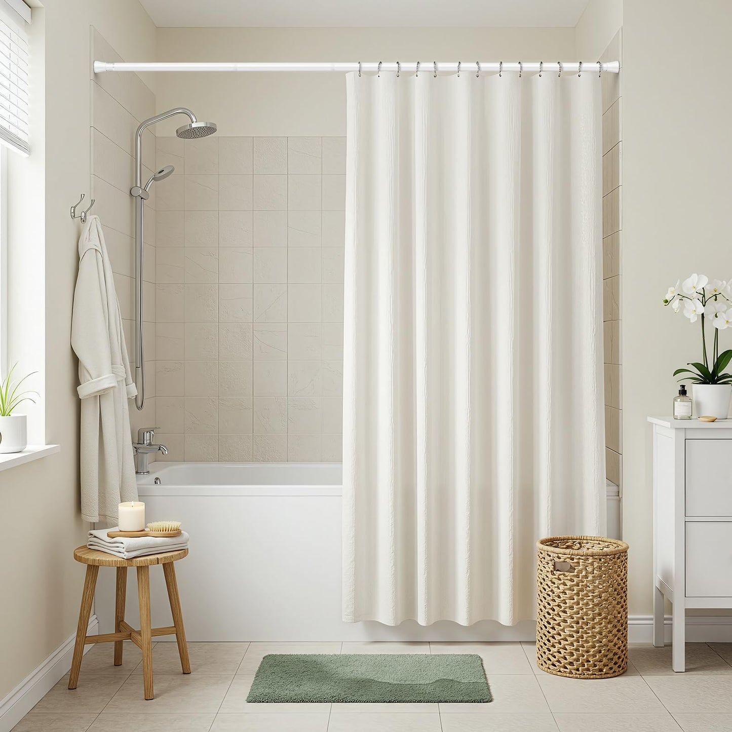 ZipGlo shower curtain rod 115-195cm extendable for bathroom window wardrobe without drilling white 1 piece diameter 22mm - 110-190CM