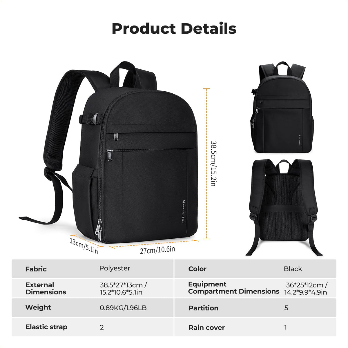 K&F CONCEPT camera backpack photo backpack compact & lightweight with rain cover - KF13.223