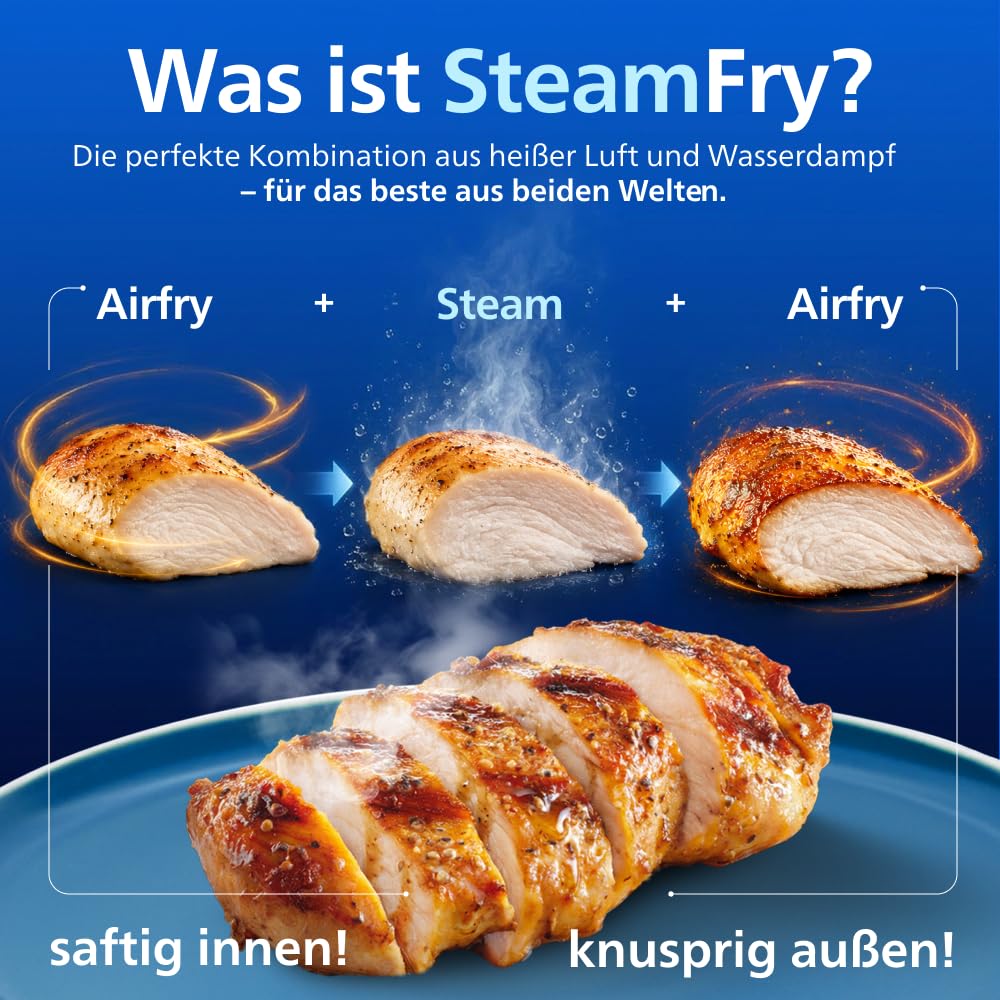 Philips Steam Airfryer 5000 Series Megabasket - Hot air fryer with steam function - Steam, Airfry, SteamFry, 9.5L Megabasket or 3L + 6L Dual Basket, basket separator, steam cleaning (NA565/00)