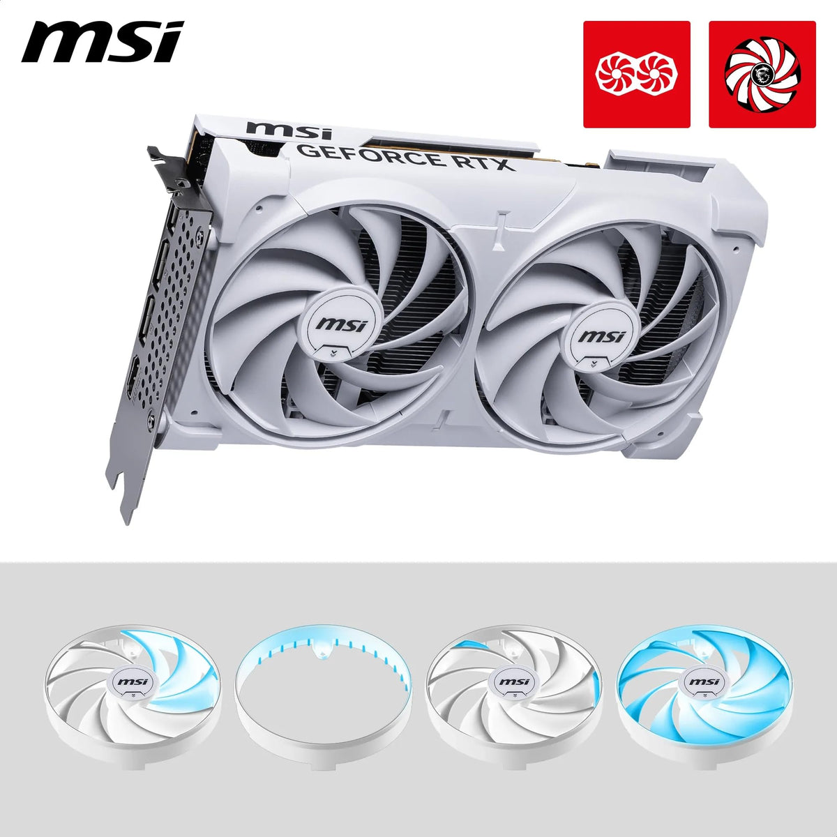 MSI GeForce RTX 5060 8G Ventus 2X OC White - 8GB GDDR7 (28Gbps/128-bit), PCIe 5, Boost: 2527 Hz, HDMI 2.1b, DisplayPort 2.1b - V537-003R