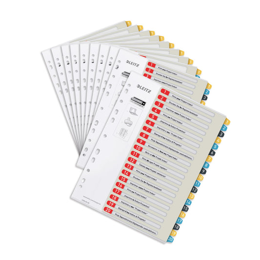 Leitz PC-writable register in A4 format, 1-20, pack of 10, robust, multi-colored, cozy series, 12490000 - 12490000-10