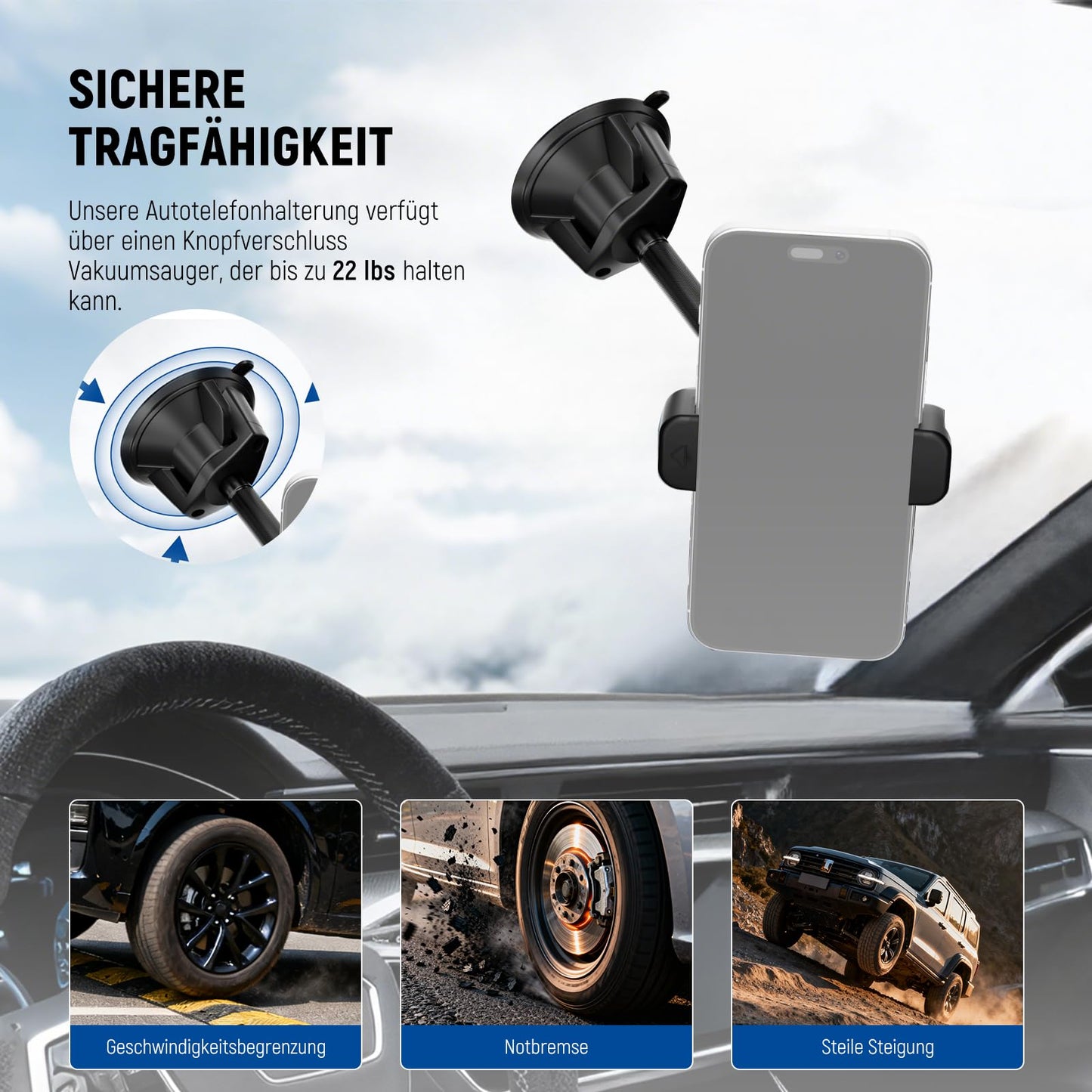 NEEWER Car Mobile Phone Holder 360° Rotating Vacuum Suction Cup Metal Mobile Phone Holder with Extended Magic Arm Compatible with iPhone Samsung, for Windscreen Skylight Glass Navigation Video, PA137