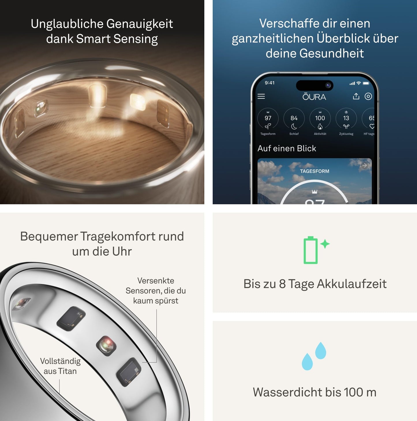Oura Ring 4 - Silver - Size 9 - Smart Ring | First measure with Oura Ring 4 Sizing Kit | Sleep Tracking Wearable - Heart Rate - Fitness Tracker - Up to 8 days battery life - JZ90-54217-09