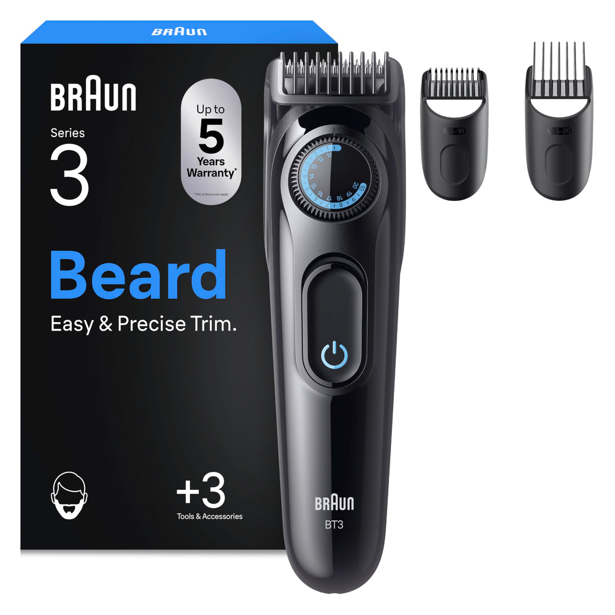 Braun Trimmer pentru barbă Series 3, tăietor de barbă pentru bărbați, BT3520, negru