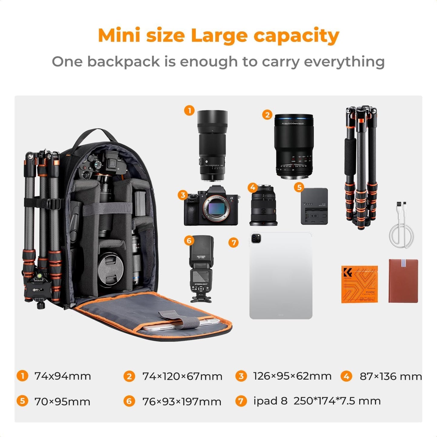 K&F CONCEPT Camera Backpack for Photographers, Photo Backpack Small Multifunctional Camera Backpack Waterproof for SLR/DSLR Camera Lens and Accessories, Size M - KF13.165