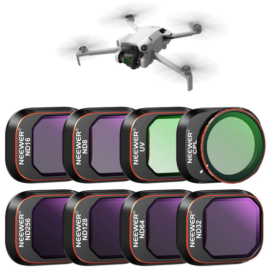 NEEWER ND and CPL filter set compatible with DJI Mini 4 Pro, 8 pieces, UV, CPL, ND8, ND16, ND32, ND64, ND128, ND256, polarization filter, neutral density drone lens accessories, multi-coated - 10103131