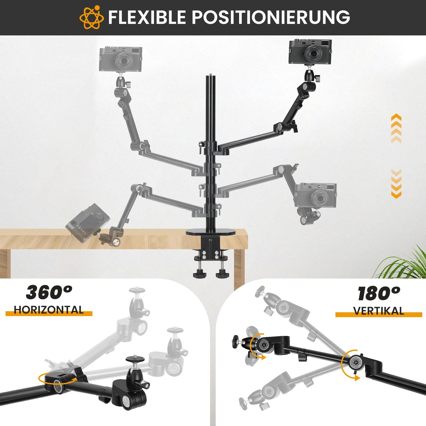 TARION table tripod camera table holder clamp tripod: camera overhead tripod table holder flexible joint arm table clamp tripod with tablet clamp for DSLR cameras ring lights webcam titan rig (Lite Z) - Titanrig