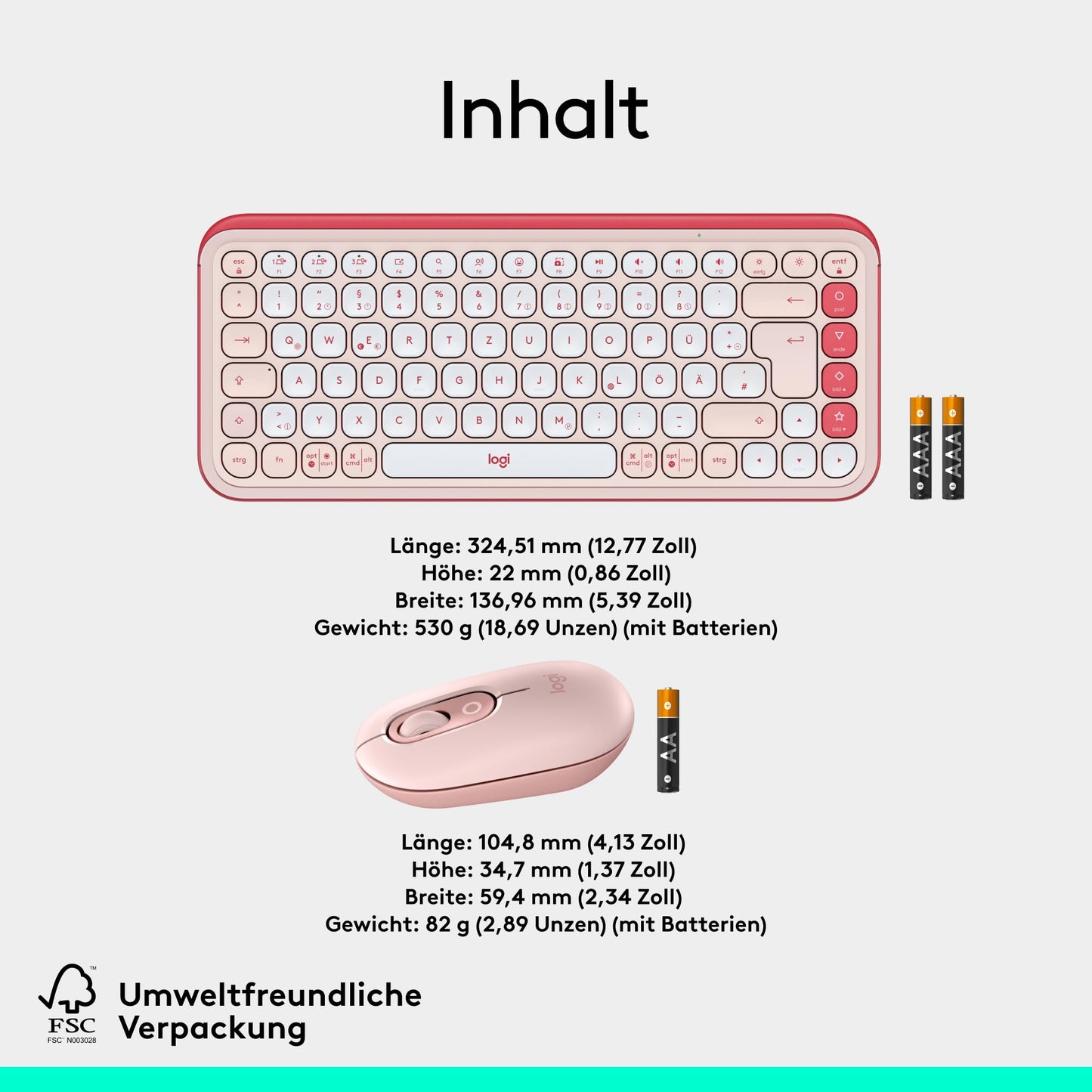 Logitech POP ICON Combo, Bluetooth Keyboard Mouse Set, Comfortable Typing, Programmable Buttons, Quiet Clicks, Easy Switch for up to 3 Devices - Pink - 920-013108