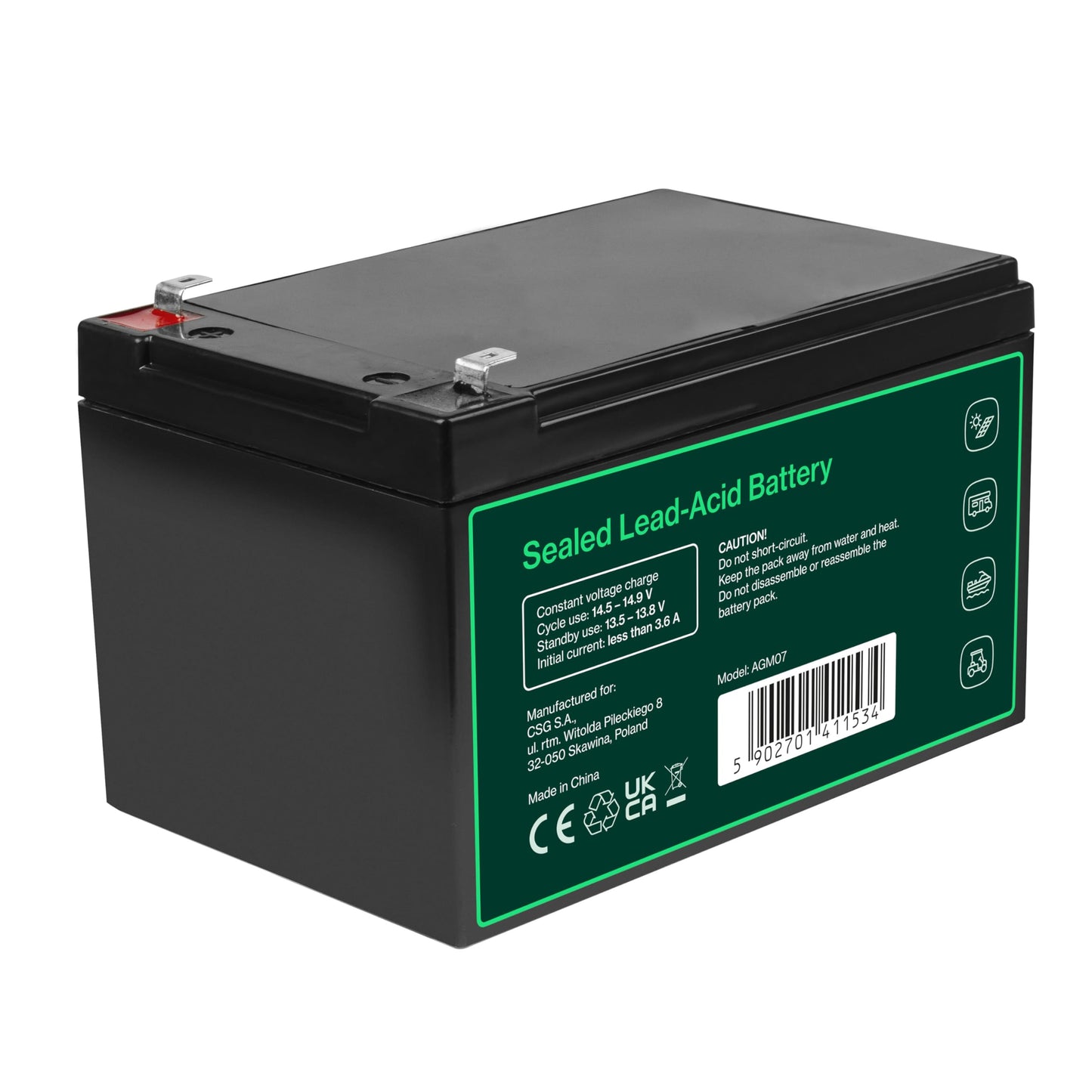 Green Cell AGM 12V 12Ah Battery VRLA Lead Battery Lead Battery Replacement Battery Gel Battery Battery Cycle Resistant Unmanned Toys, Electric Toys, Alarm, Emergency Power, Children's Vehicles, Children's Quad, Black - AGM07