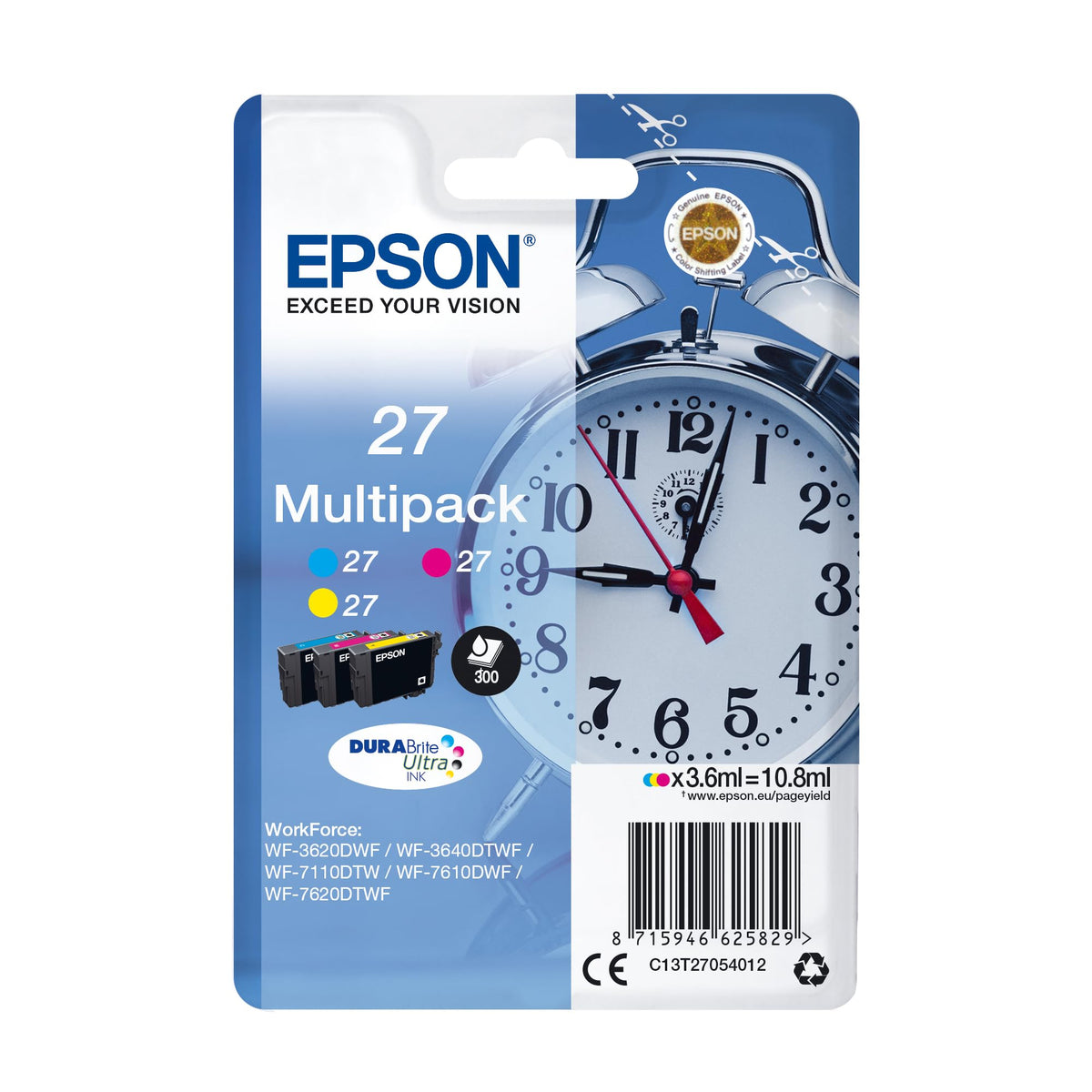 Epson Original 27 Ink Wake-Up (WF-3620DWF, WF-3640DTWF, WF-7110DTW, WF-7210DTW, WF-7610DWF, WF-7620DTWF, WF-7710DWF, WF-7715DWF, WF-7720DTWF), Multipack 3-color - C13T27054012