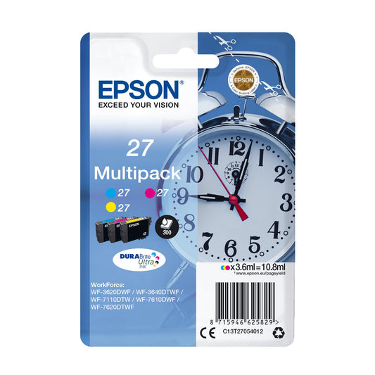 Epson Original 27 Ink Wake-Up (WF-3620DWF, WF-3640DTWF, WF-7110DTW, WF-7210DTW, WF-7610DWF, WF-7620DTWF, WF-7710DWF, WF-7715DWF, WF-7720DTWF), Multipack 3-color - C13T27054012