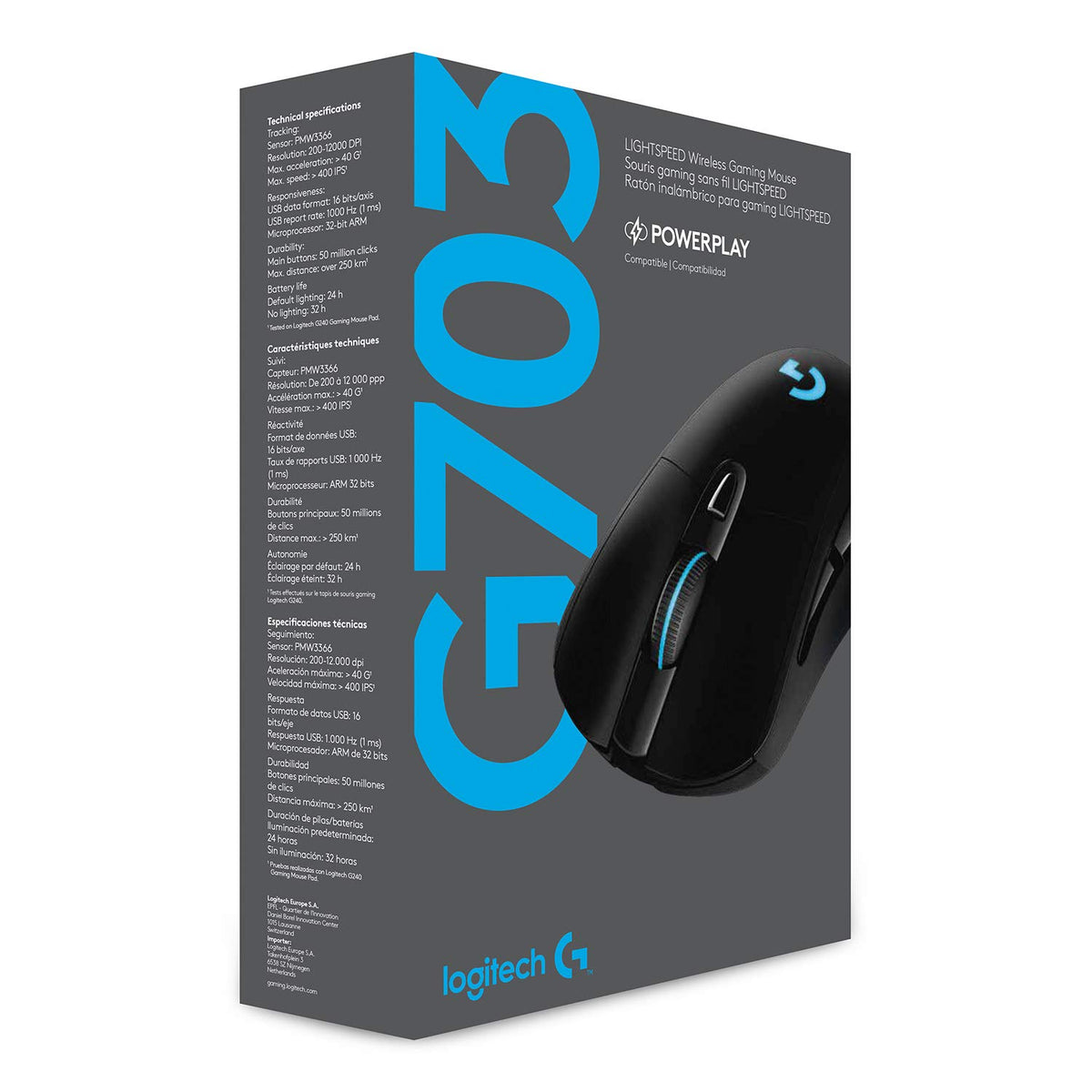 Logitech G703 LIGHTSPEED wireless gaming mouse with HERO 25K DPI sensor - 910-005640