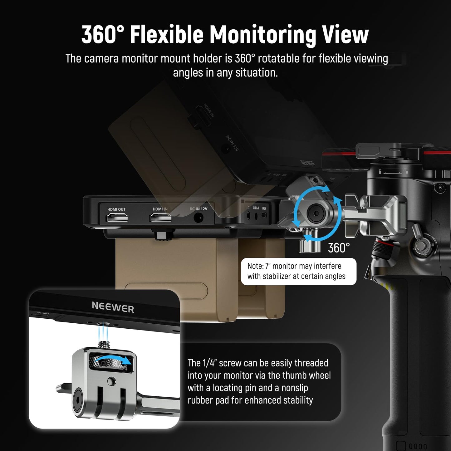 NEEWER NATO monitor mount for RS Gimbal, 360° rotating field monitor mount with NATO clamp and 1/4" thread, compatible with DJI RS5, RS4, RS4PRO, RS3, RS3PRO, RS2, RSC2, RoninS, RoninSC, GA021 - 10105014