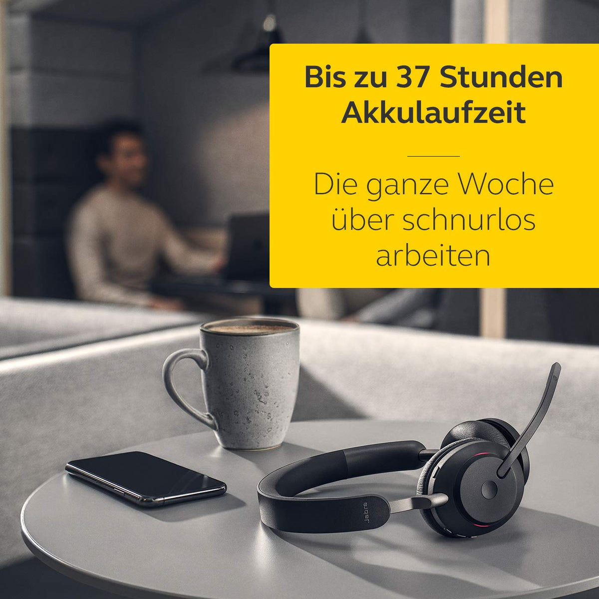 Jabra Evolve2 65 Wireless PC Headset – Noise Canceling UC Certified Stereo Headphones with Long-Lasting Battery – USB-C Bluetooth Adapter – Black - 26599-989-899