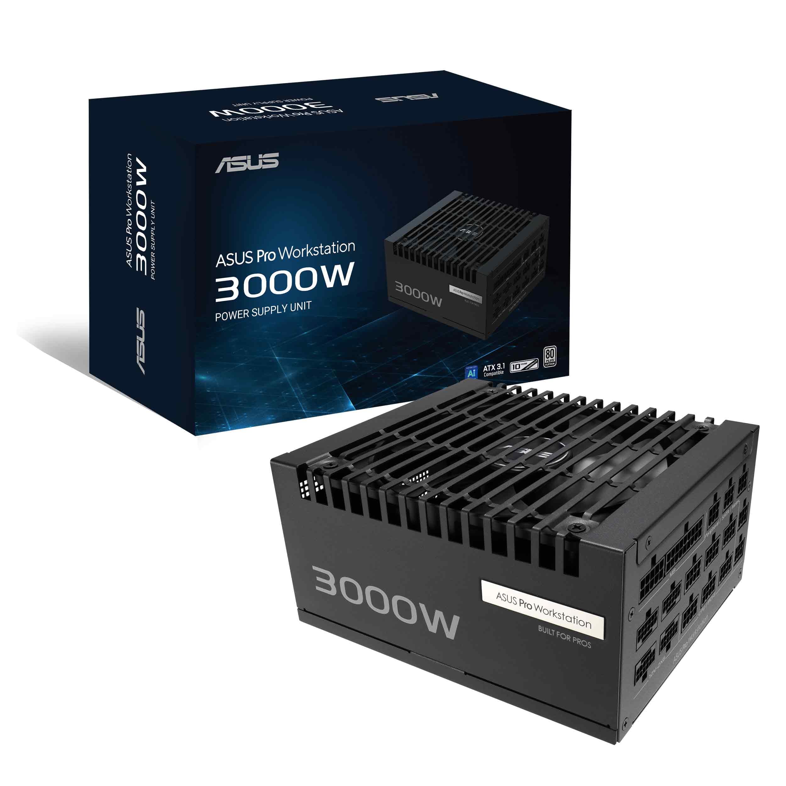 ASUS Pro WS 3000W Platinum Modular PC Power Supply, 3000W Power, PCIe 5.1, Standard ATX 3.1, 80 Plus Platinum, Dual Ball Bearing Fan, Black, ASUS-PRO-WS-3000P - 90YE00Z0-B0EA00