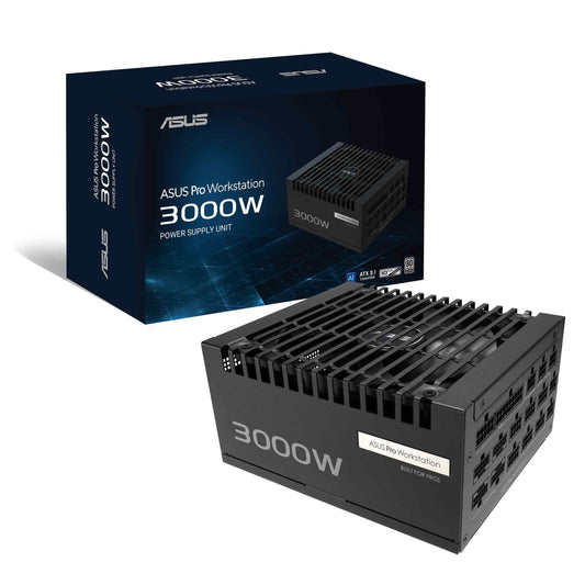 ASUS Pro WS 3000W Platinum Modular PC Power Supply, 3000W Power, PCIe 5.1, Standard ATX 3.1, 80 Plus Platinum, Dual Ball Bearing Fan, Black, ASUS-PRO-WS-3000P - 90YE00Z0-B0EA00