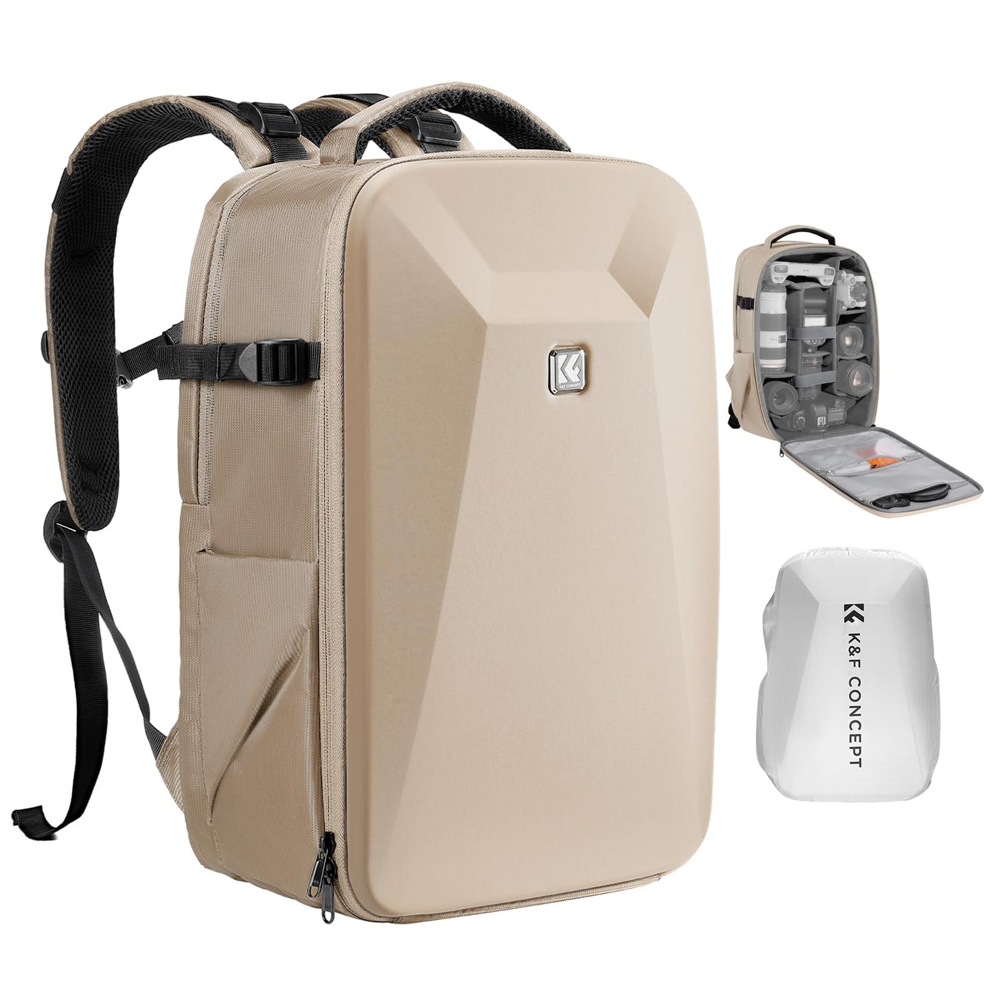K&F CONCEPT camera backpack photo backpack with hard shell camera bag with 15.6 inch laptop compartment and rain cover, backpack for drones - KF13.134V6