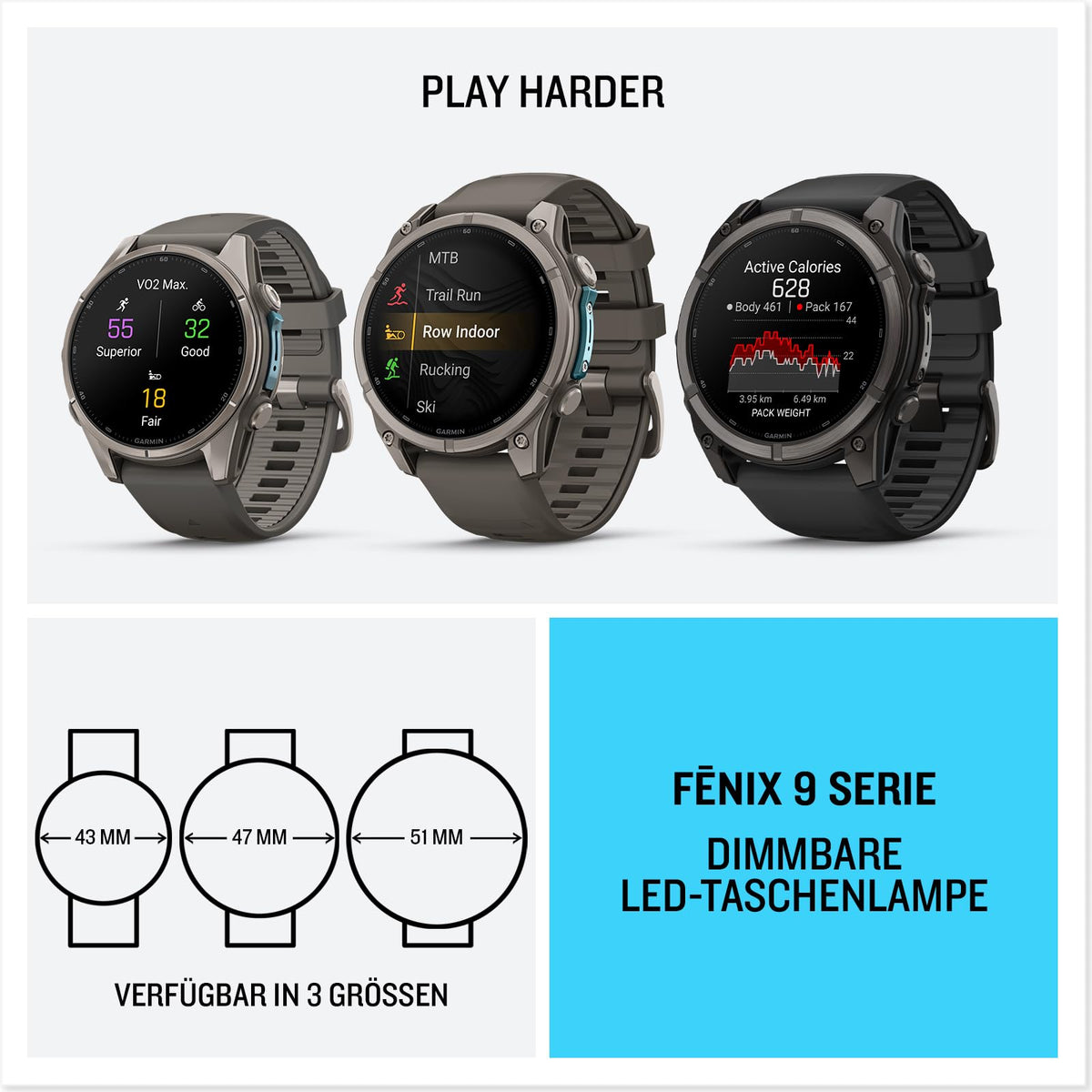 Garmin Fenix 9, 43 mm, GPS-Multisport-Smartwatch, Kieselgrau/Titan - 010-04761-11