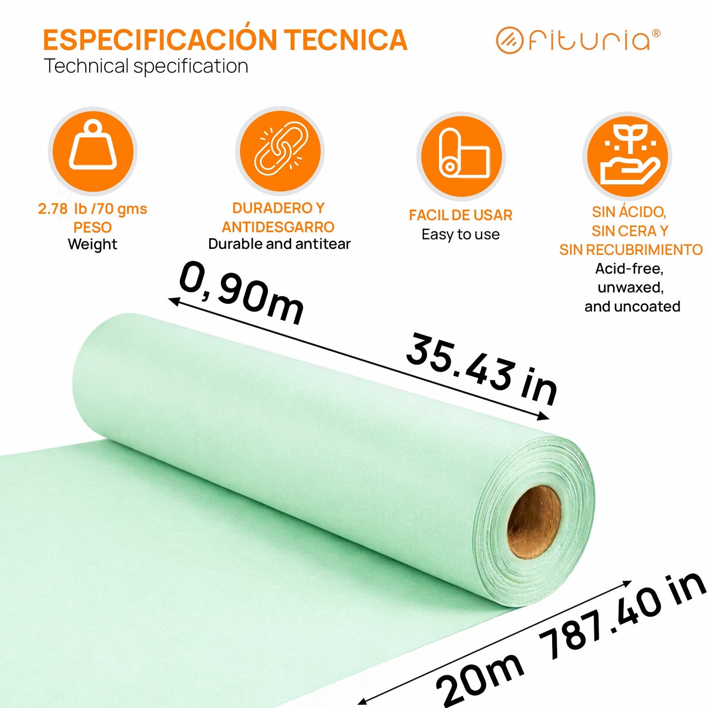 OFITURIA Kraft Paper Green Pastel - Roll 0.90 × 20 m - 3 Rolls - Wrapping Paper and Packaging Paper - Craft Paper for DIY, Decoration and Sewing Patterns - Tear-Resistant and Easy to Cut - COM620-parent2