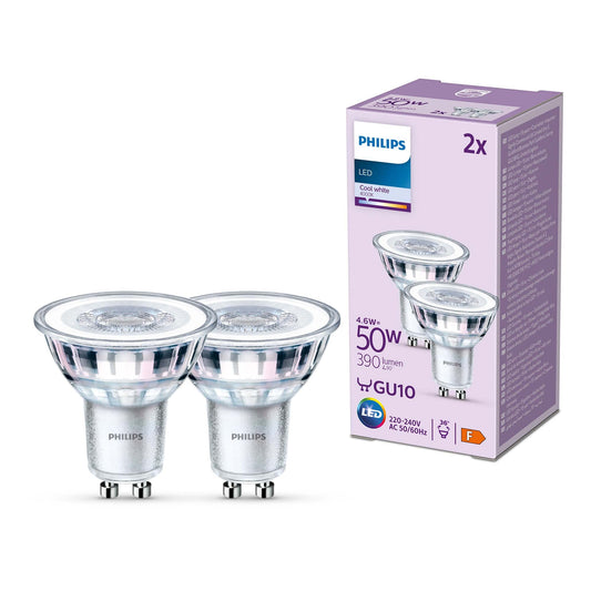 Philips Classic LED GU10 lamp, 50W, clear, neutral white, not dimmable, double pack, cool white - 929001218232