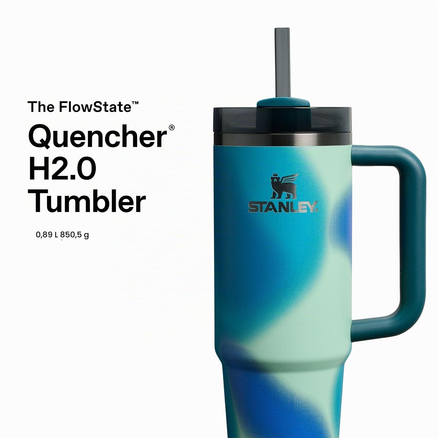STANLEY 1913 Quencher H2.0 Flowstate Drinking Bottle with Straw 0.89L - Thermo Mug Cools for 9 Hours - 40 Hours Ice Cooled - Thermos Bottle BPA Free - Stainless Steel Drinking Cup - Coastal Teal Motion - 100000115534