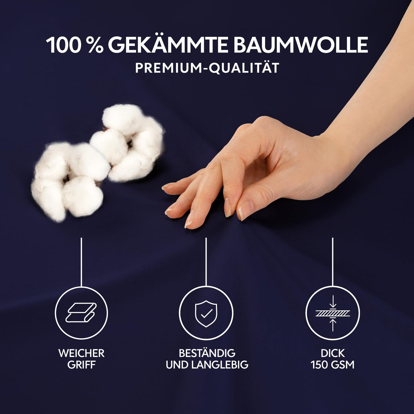 Dreamzie Premium fitted sheet 140x200 cm, fitted sheet for thick mattresses up to 22 cm, bed sheet 100% jersey cotton, 150 g/m², Oeko-TEX certified - dark blue - 3701217635098