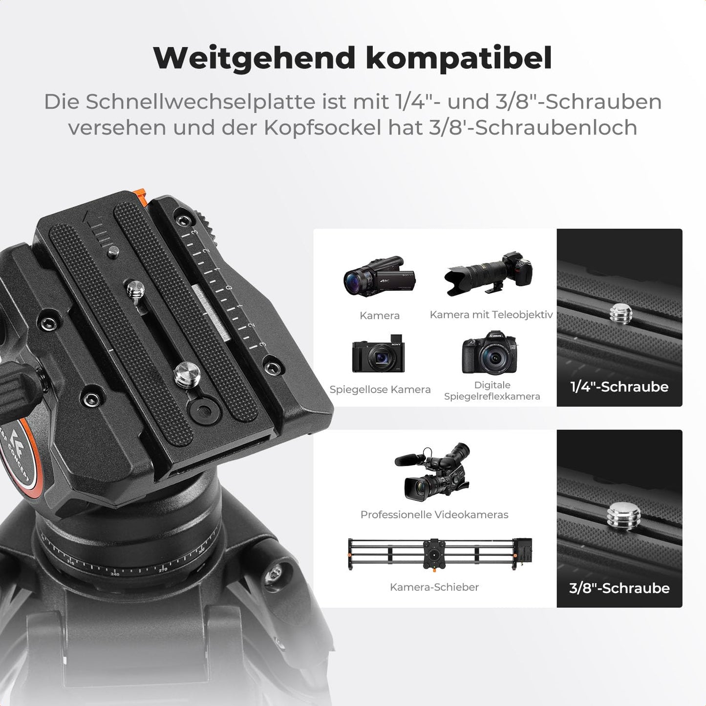 K&F CONCEPT Fluid video head with tripod head holder, for 360° panorama - BV40