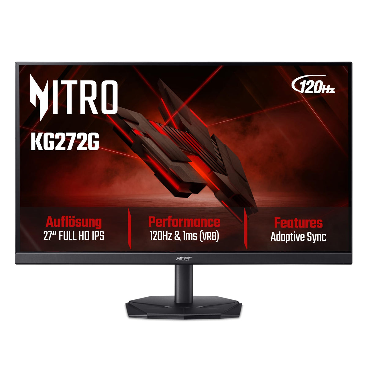 Acer KG272G Gaming Monitor 27 inches (69 cm screen) Full HD, LED, 120Hz HDMI/DP, 75Hz VGA, 1ms (VRB), HDMI 1.4, DP 1.2, AdaptiveSync - KG272Gbmipfx