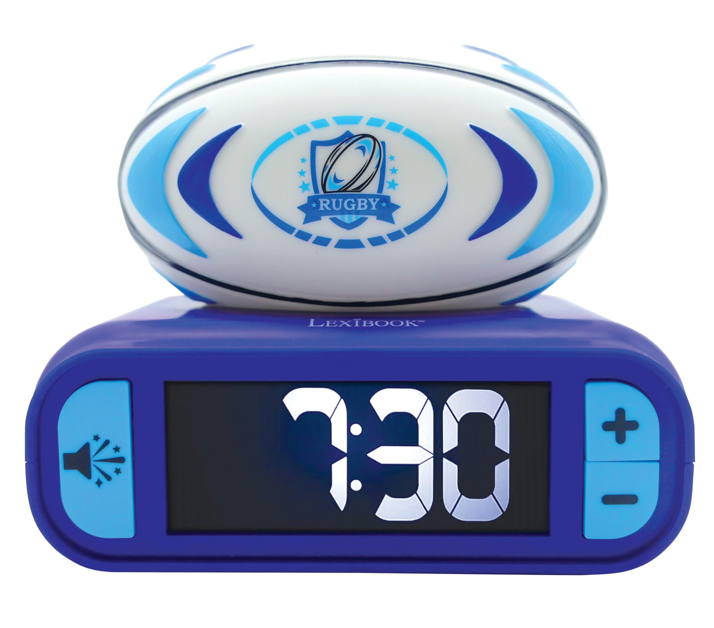 Lexibook, Rugby, Alarm Clock with Night Light, Sounds and Melodies, Backlit LCD Display, Luminous, Snooze Function, Blue, RL800RG