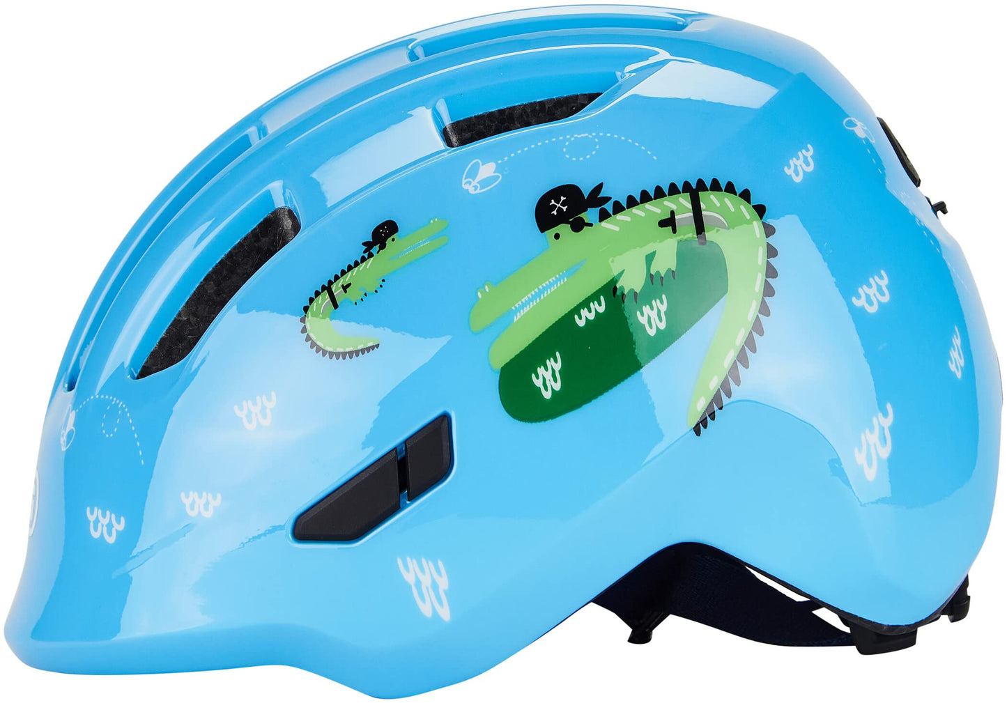 ABUS Children's Helmet Smiley 3.0 - Bicycle Helmet with Deep Fit, Child-Friendly Designs & Space for a Braid - for Girls and Boys - Light Blue with Crocodile Pattern, Size S, S (45-50 cm) - 67263