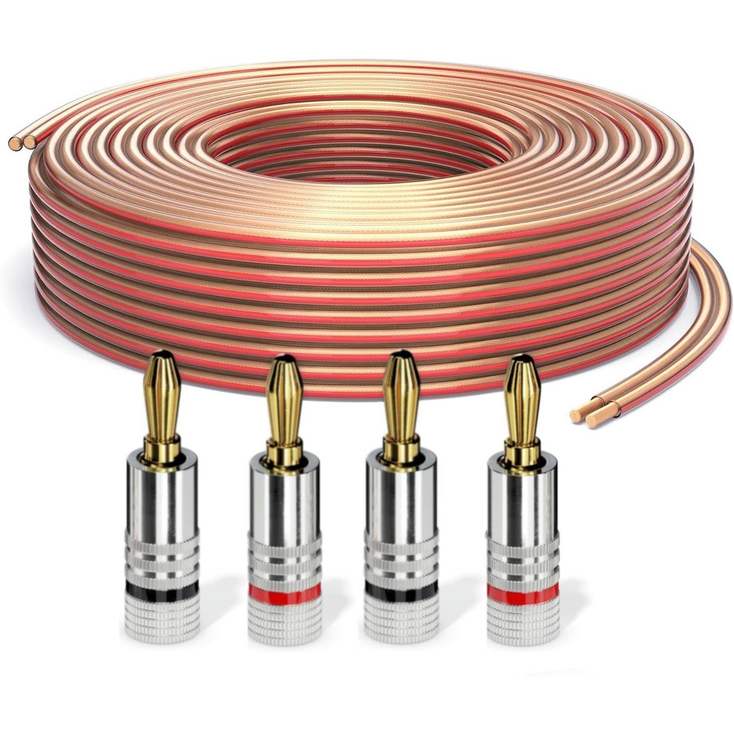 PureLink speaker cable OFC 2x2.50mm², (0.20mm), 15.0m, transparent with red characteristic, set with 4 banana plugs - SE-SP060-015-B04