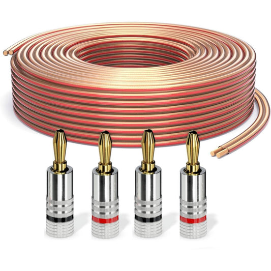 PureLink speaker cable OFC 2x2.50mm², (0.20mm), 15.0m, transparent with red characteristic, set with 4 banana plugs - SE-SP060-015-B04