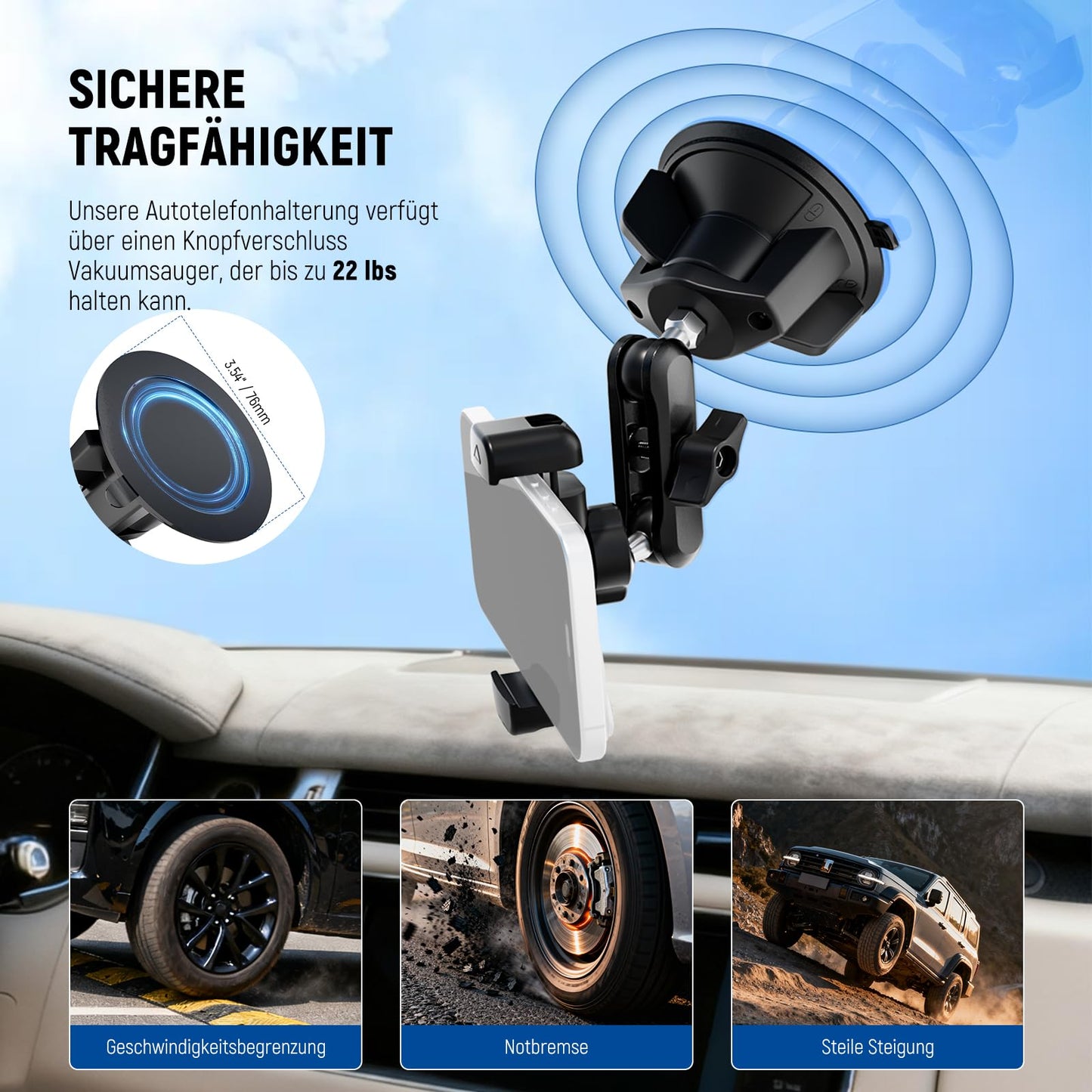 NEEWER Car Phone Holder, 360° Rotating Vacuum Suction Cup Metal Phone Holder with Magic Arm, Compatible with iPhone Samsung, for UTV Windshield, Skylight, Glass, Navigation, Video, PA136