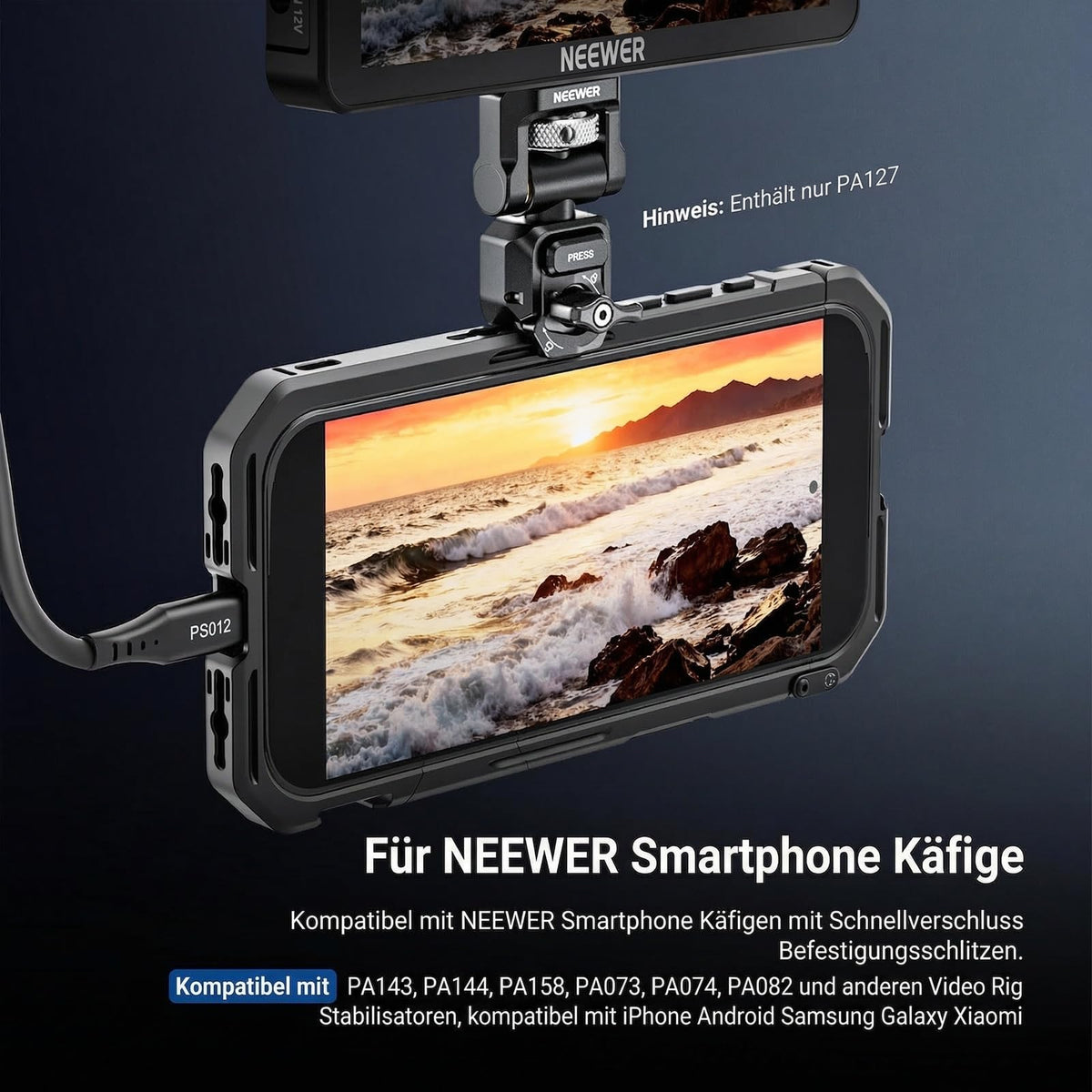 NEEWER suport rapid pentru monitor, montare pentru suport de telefon, stabilizator video, accesorii pentru fotografie mobilă compatibile cu iPhone, Samsung, Android, cameră F700, monitor de câmp, PA127 - 10107830