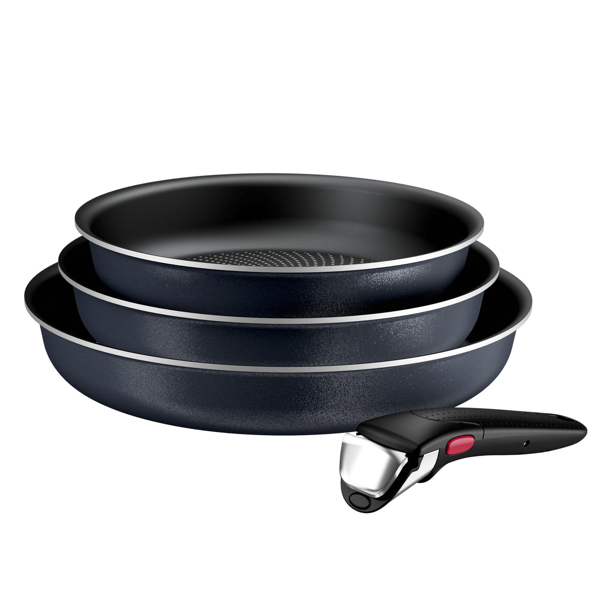Tefal Ingenio Enjoy Set de tigăi, 3 piese, 22/24/28 cm + mâner detașabil, compatibil cu inducție, antiaderent, acoperire din titan, Thermo-Signal, încălzire rapidă, lavabil în mașina de spălat vase și - L7239143
