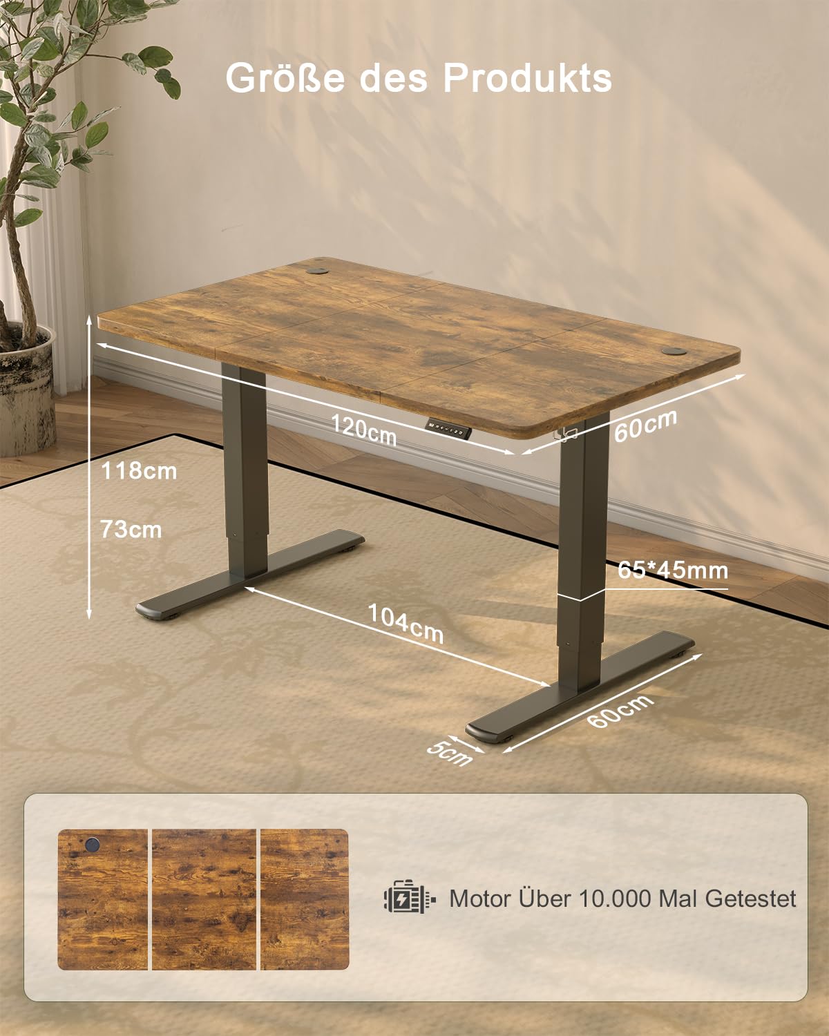 JUMMICO Birou reglabil pe înălțime cu port de încărcare USB, birou reglabil electric 120 x 60 cm, masă stand-sit, birou standing, masă de calculator reglabilă, birou standing, maro - 0403