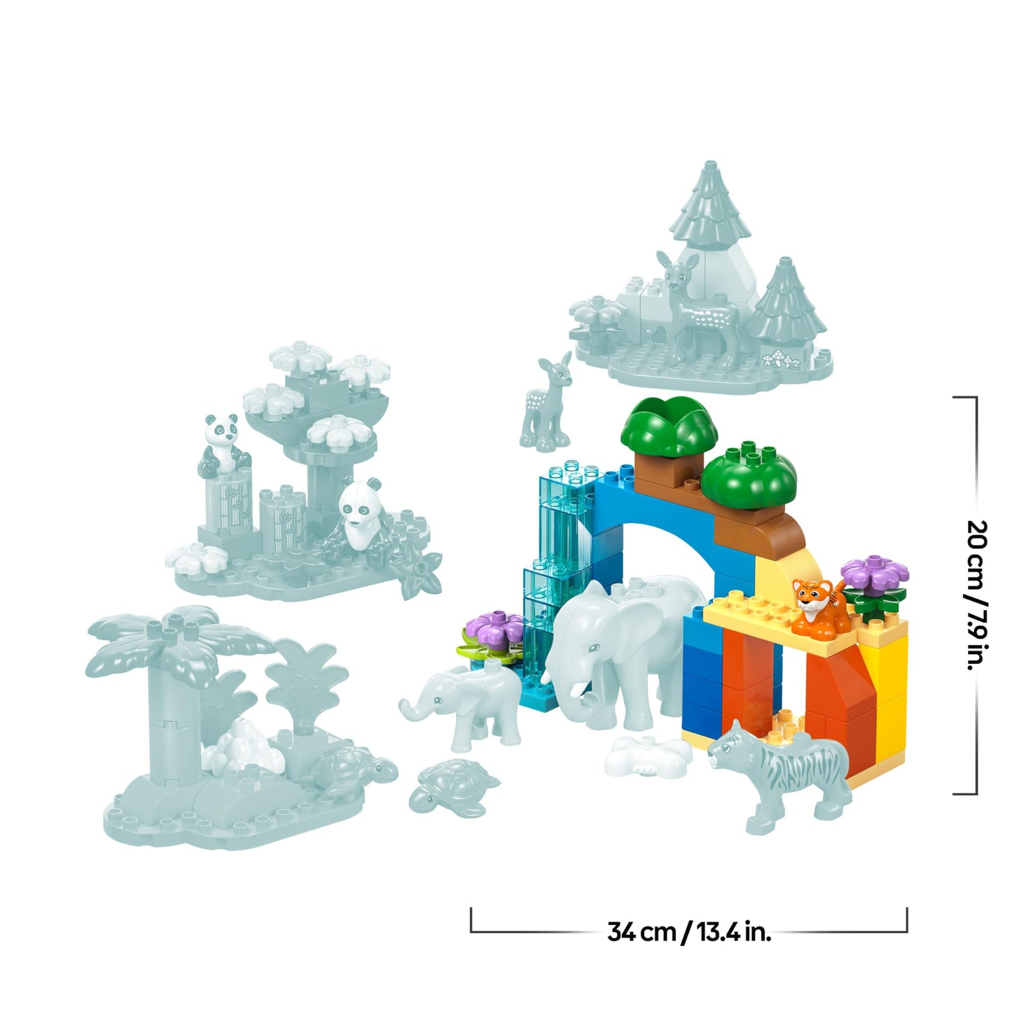 LEGO DUPLO Town Wild Animal Families 3-in-1 Set - Educational Toy for Toddlers with Animal Figures - Montessori Toy from 2 Years with Turtle, Tiger, Elephant, Deer & Panda Figures - Gift 10446