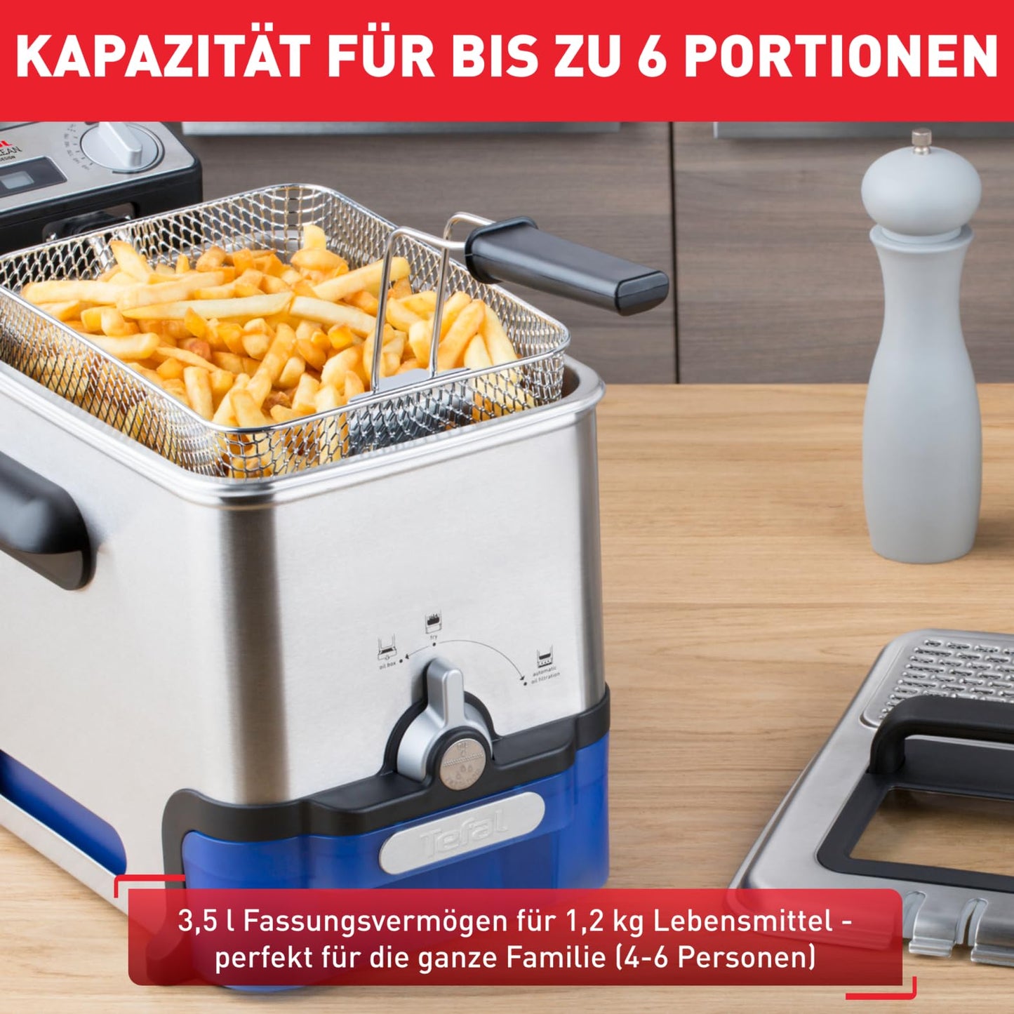 Tefal Oleoclean Pro deep fryer 3.5L for crispy fries, 2300W stainless steel deep fryer with oil filtering, removable oil container 1.2kg, timer & thermostat, dishwasher safe, black/stainless steel - SERIE