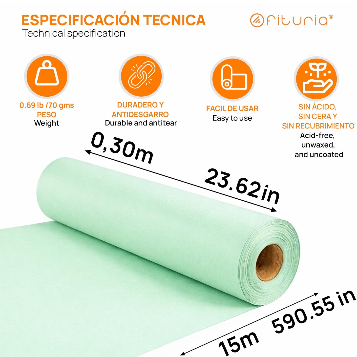 OFITURIA Kraft Paper Green Pastel - Roll 0.30 × 15 m - 3 Rolls - Wrapping Paper and Packaging Paper - Craft Paper for DIY, Decoration and Sewing Patterns - Tear-Resistant and Easy to Cut - COM620-parent2