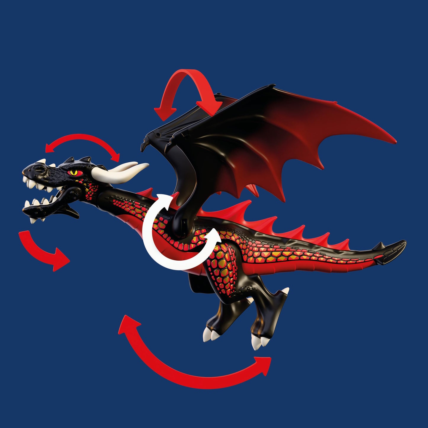 PLAYMOBIL | Knights | Black Dragon | Large fire dragon with shooting function and knight | Dragon toy for children aged 4 and up | 72114