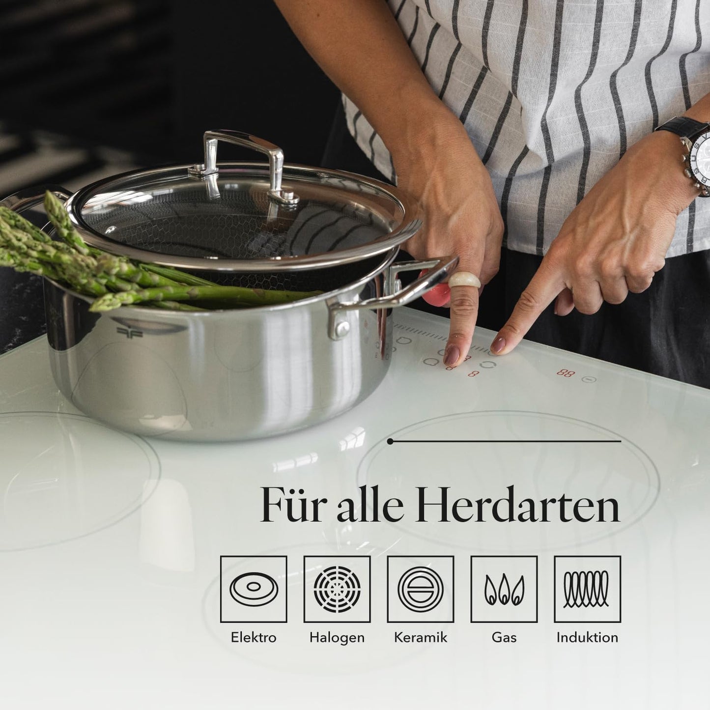 FLORINA ARISTO stainless steel pot with glass lid 7.2l 28 cm diameter | For induction, gas, electric, ceramic stoves | With honeycomb effect | You can bake it in the oven | Heat-resistant lid - 5G0058