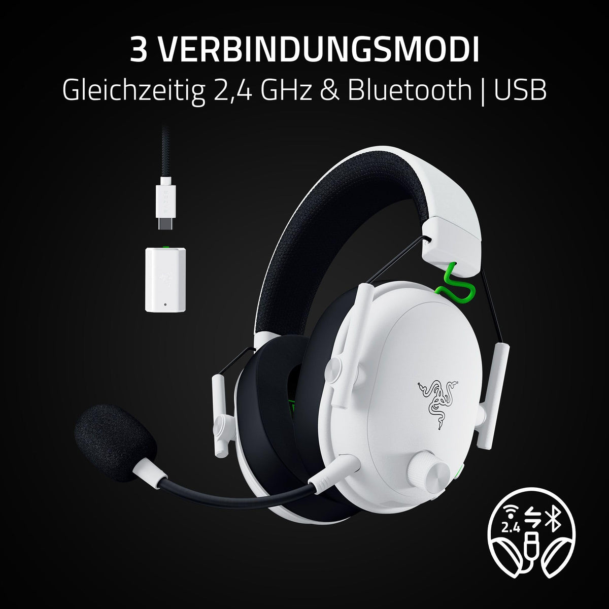 Razer BlackShark V3 Xbox S|X - Wireless E-Sport Headset - Triforce 50mm Drivers - Detachable Wideband Microphone - HyperSpeed 2.4 GHz & Bluetooth - Surround Sound - Xbox/PC | White - RZ04-05410500-R3M1