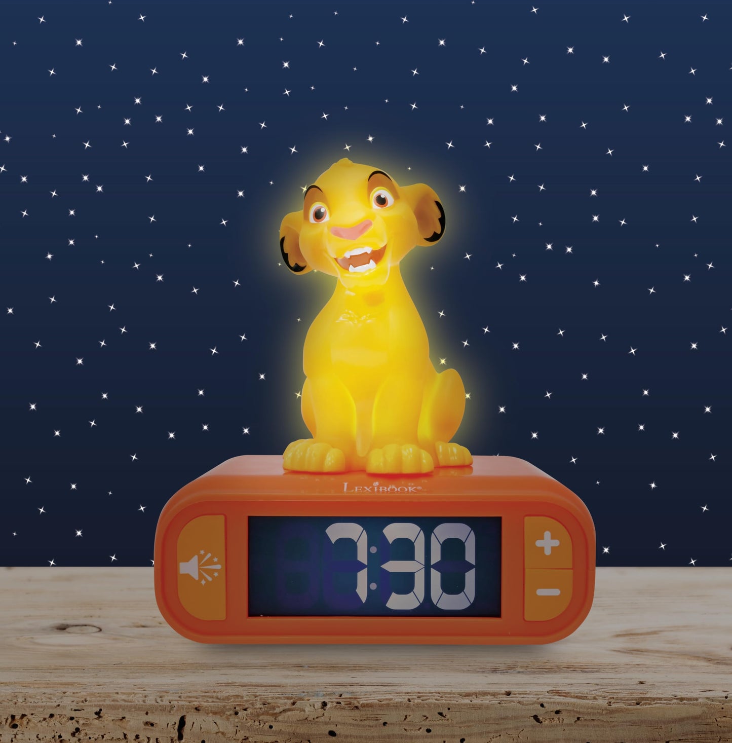Lexibook, Disney The Lion King, Simba Night Light Alarm Clock, Sounds and Melodies, LCD Screen with Backlight, Lighting, Snooze Function, Yellow/Orange, RL800AN