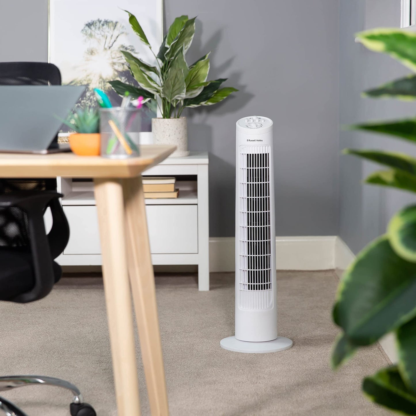 Russell Hobbs RHTF2921 Tower Fan, Lightweight, 74cm, 3 Speeds, 75° Swivel Angle, Powerful Airflow, Quiet Operation, Timer Function, Ideal for Home or Office, White - RHTF2921-EUAZ