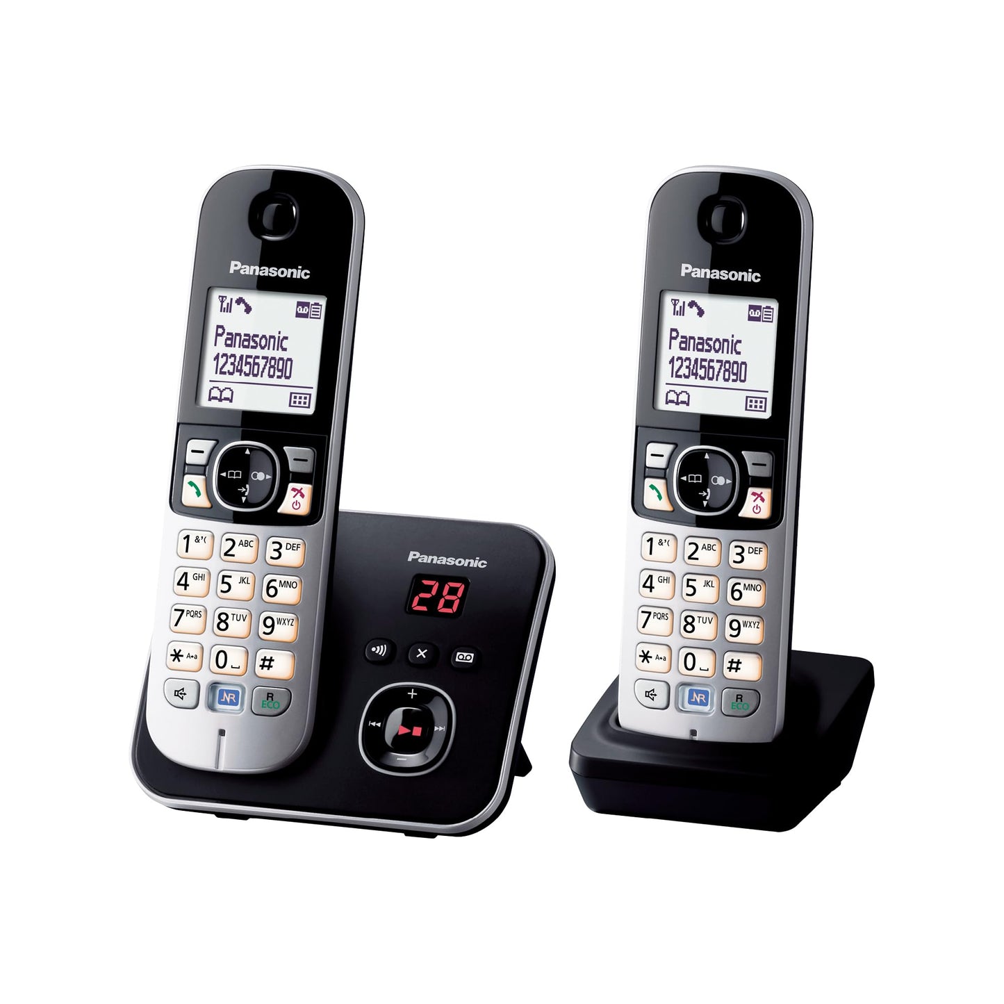 Panasonic KX-TG6822GB DECT cordless telephone with answering machine (low radiation, eco mode, gap telephone, landline, call barring, duo) black
