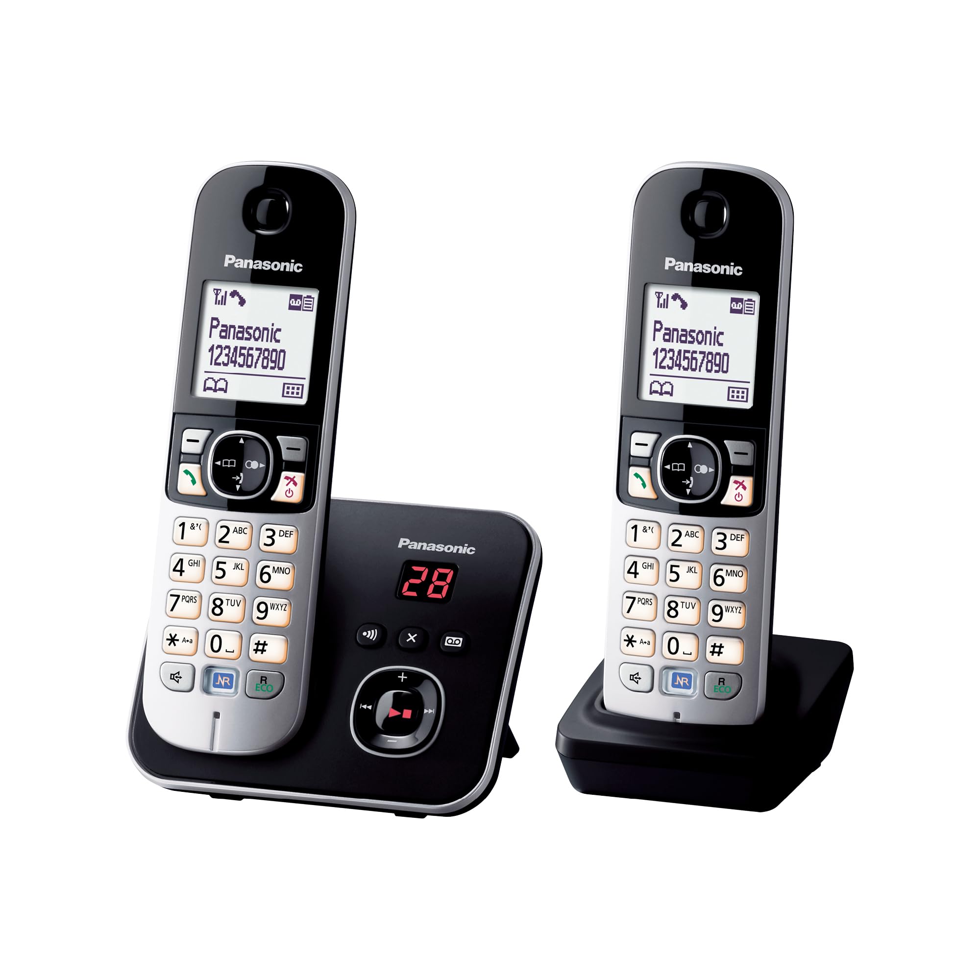 Panasonic KX-TG6822GB DECT cordless telephone with answering machine (low radiation, eco mode, gap telephone, landline, call barring, duo) black