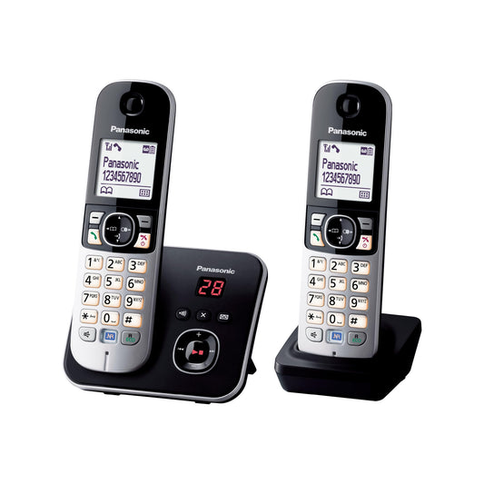 Panasonic KX-TG6822GB DECT cordless telephone with answering machine (low radiation, eco mode, gap telephone, landline, call barring, duo) black