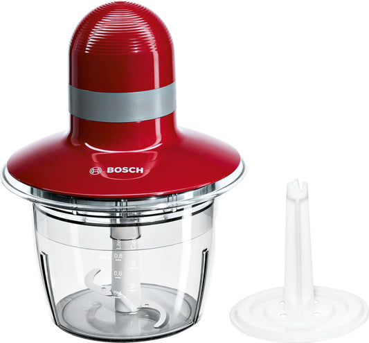 Bosch Universal Chopper, electric, fast, stainless steel blades, 800 ml container, disc for whipping cream, red, 400 W, MMR08R2