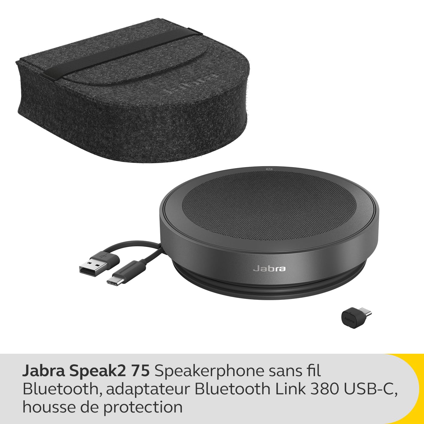 Jabra Speak2 75 wireless hands-free solution with USB-C Bluetooth adapter, 4 noise-cancelling microphones, 65 mm full-range speaker, MS Teams certified, dark gray - 2775-329